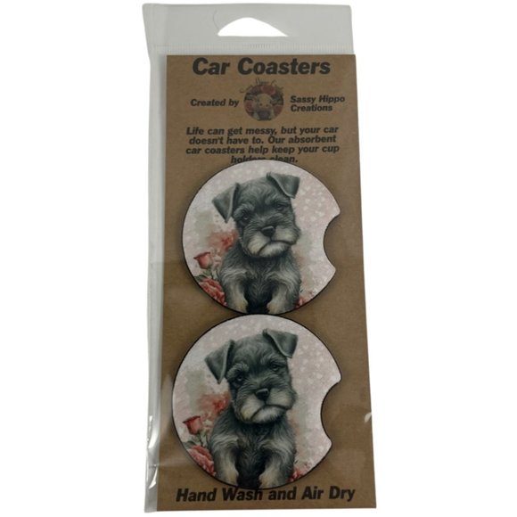 Car Coasters Miniature Schnauzer Dog Life Set of 2 Neoprene Absorbent - Picture 1 of 9